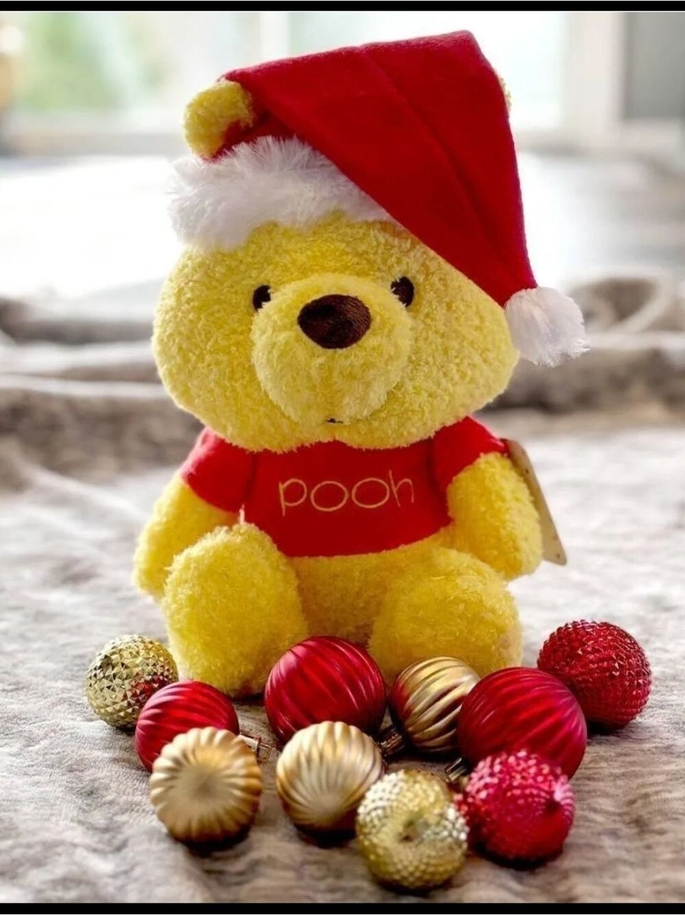 Disney Baby • Winnie the Pooh with Santa Hat Plush • 10" Tall With Crinkle Toes